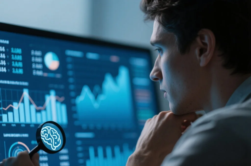 一个人正在专注地分析屏幕上的复杂数据图表
